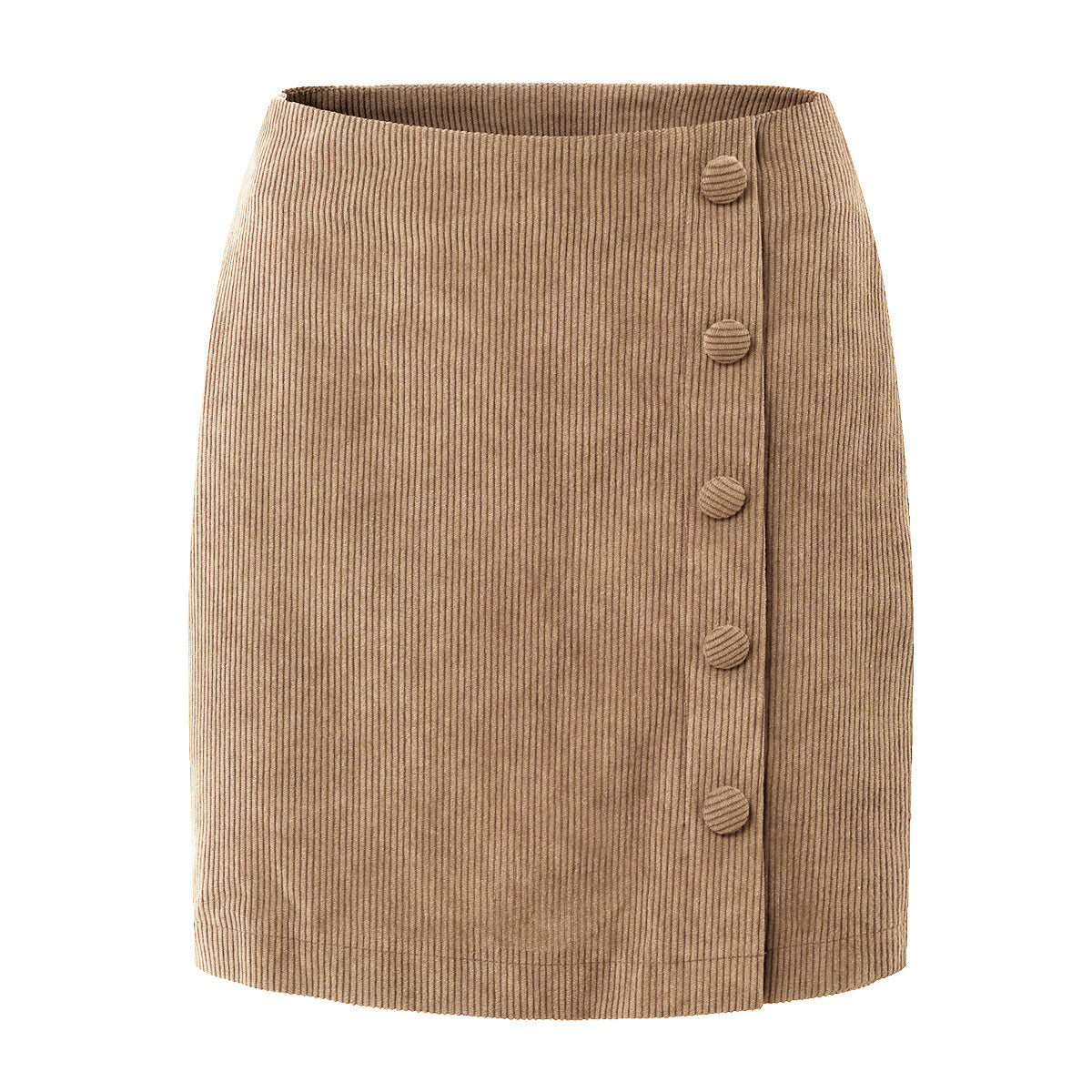 Solid Color  Button Zipper Short Skirt High Waist Fitted Pencil Skirt