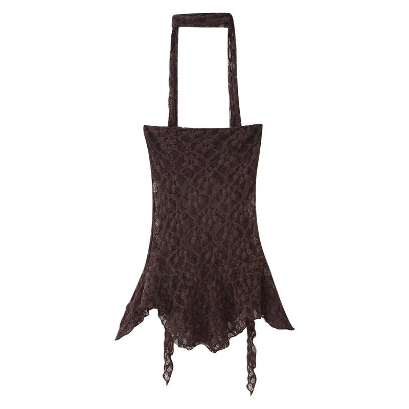 Style Women's Fashionable Lace Top with Scarf Decoration and Flare Pants
