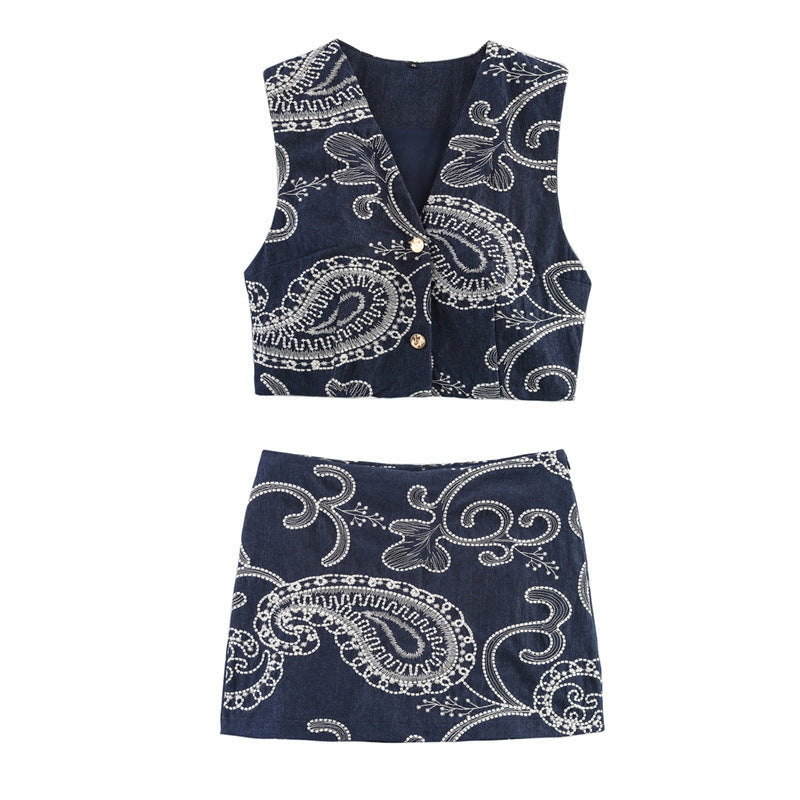 Summer New  Style Women's Fashion Casual Tank Top Embroidered Shorts
