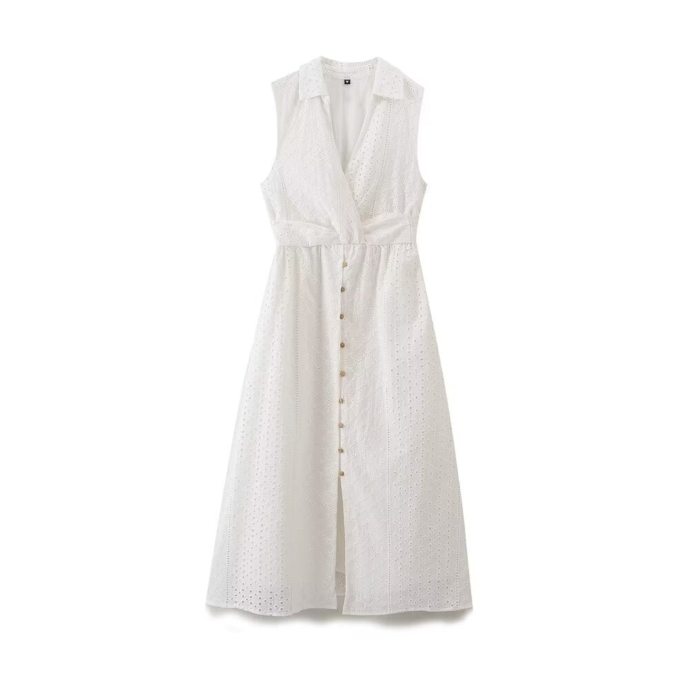 Embroidered hollow sleeveless casual dress