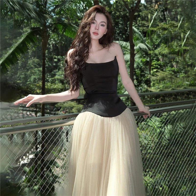 slim fit strapless sleeveless waist cinched dress for women