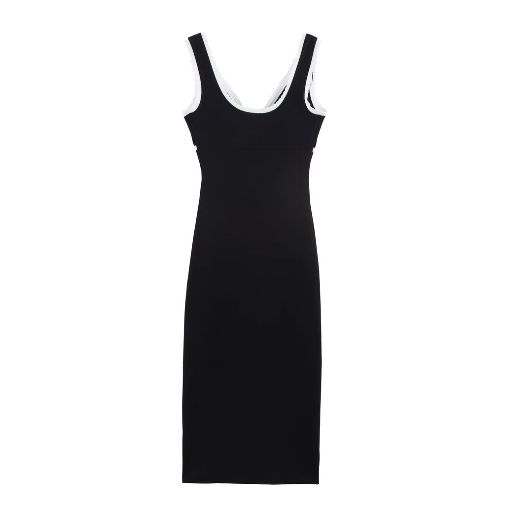 V-neck sleeveless contrasting camisole dress for women