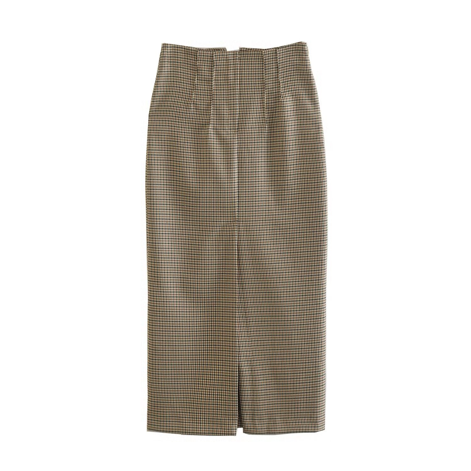 Women's plaid straight tube skirt with split skirt