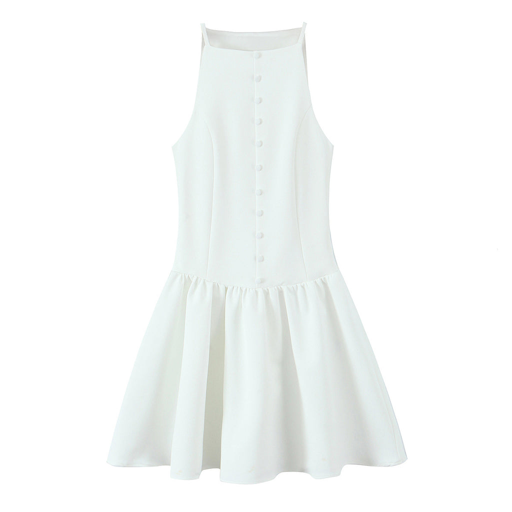 Hooded straight neck sleeveless button up short dress