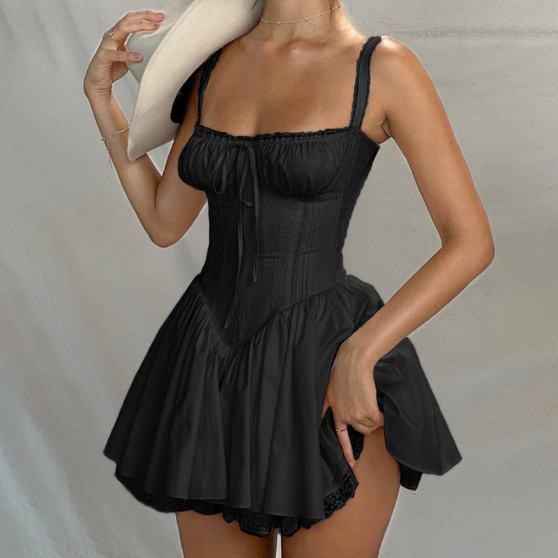 Women's Strapless Dress Sleeveless Lace Splicing Ballet A-line Dress
