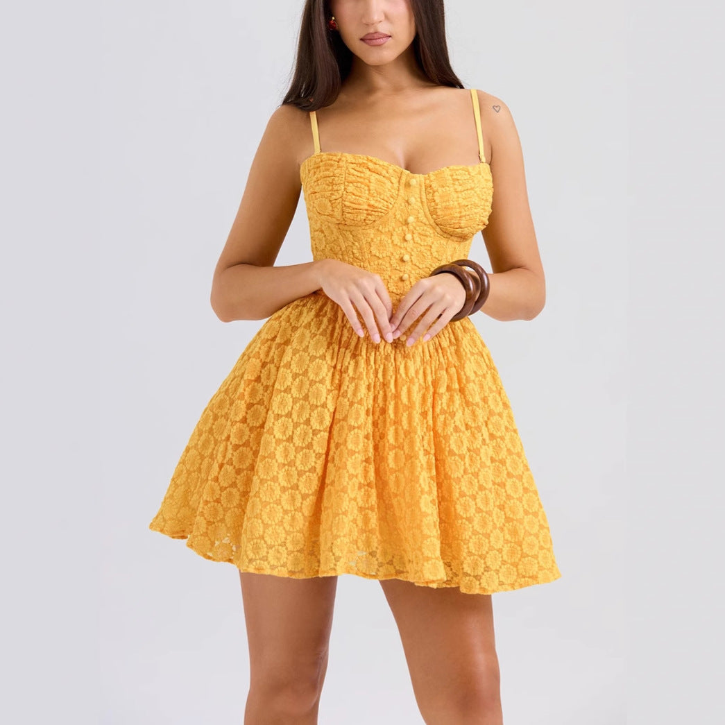 Backless A-line fluffy dress short princess dress