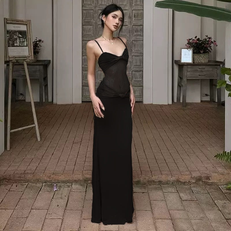 Strap Dress Lace Transparent Slimming Long Dress