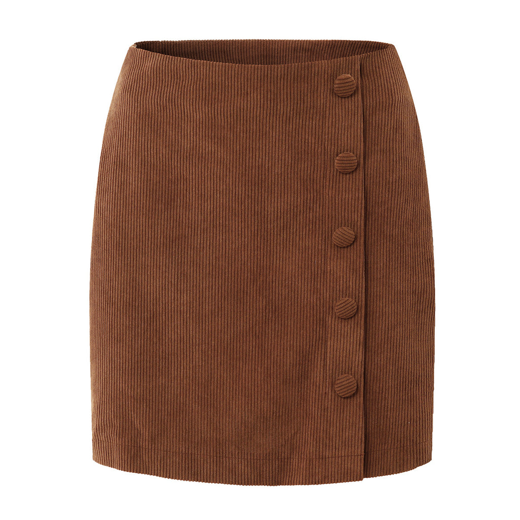 Solid Color  Button Zipper Short Skirt High Waist Fitted Pencil Skirt