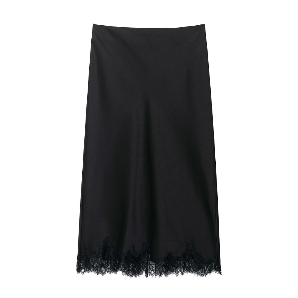 Women's Clothing INS Halter Lace Top + Satin Texture Skirt