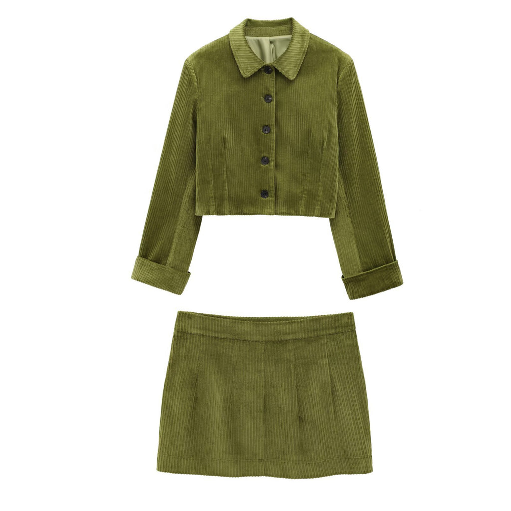 Summer European and American style new fashionable slim fitting corduroy jacket+short skirt set