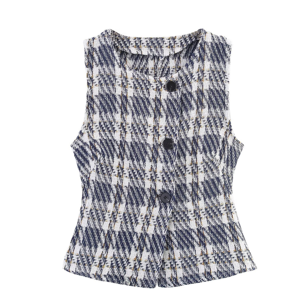 Fashion plaid texture vest+skirt pants set for women