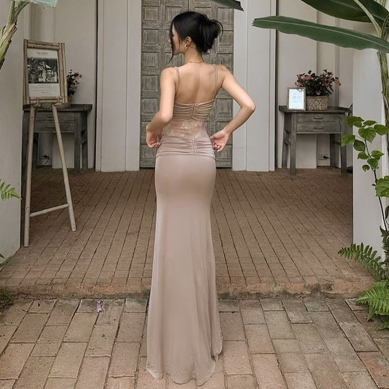 Strap Dress Lace Transparent Slimming Long Dress