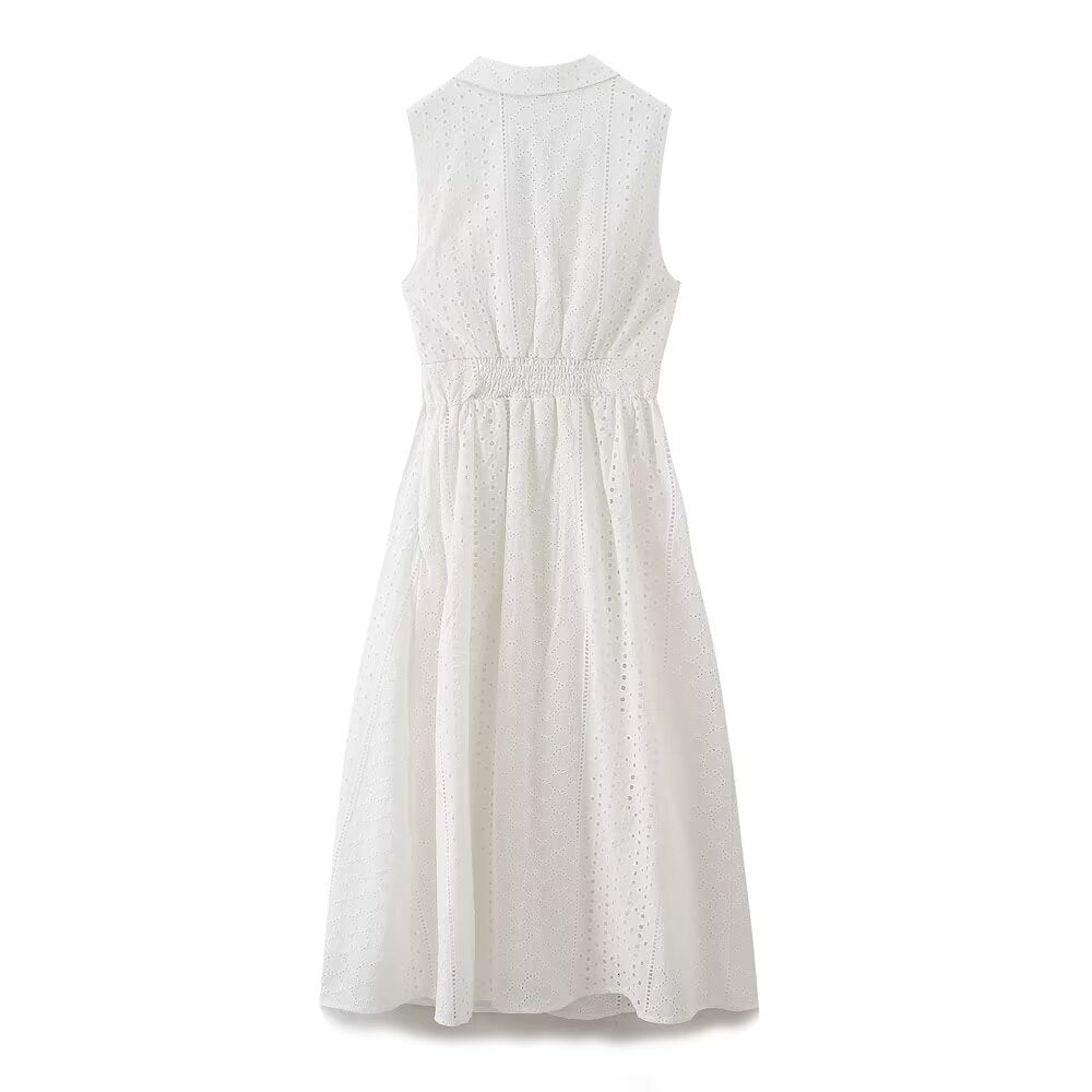 Embroidered hollow sleeveless casual dress