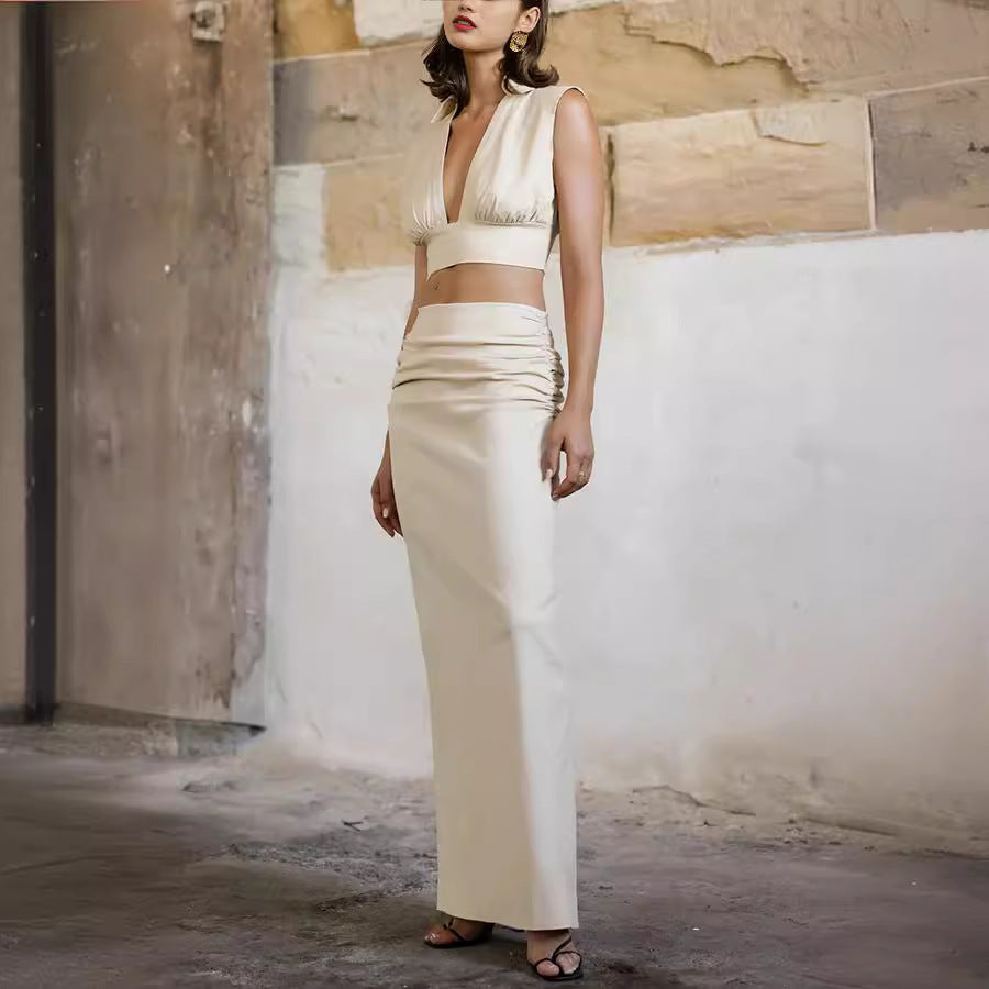 Sleeveless A-Line Skirt Set for Women Style Casual Resort Dress Suit