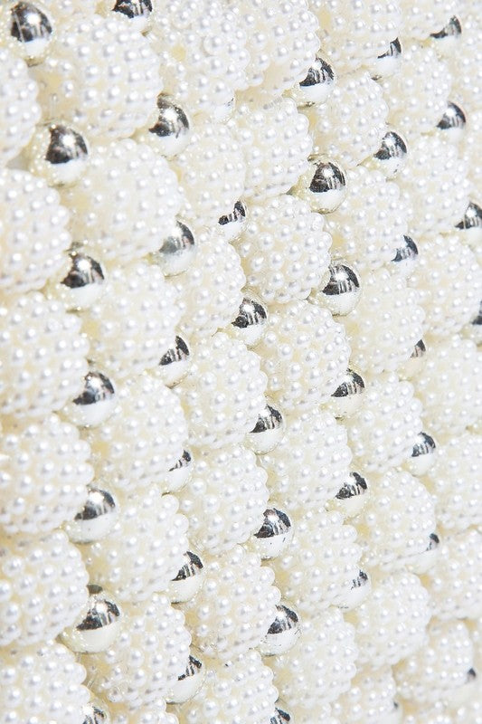 Fame Accessories Fame Metallic and Pearl Cluster Beaded Handbag