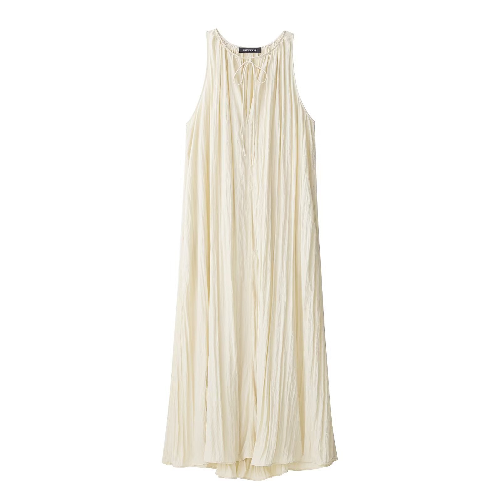 Temperament round neck sleeveless drape pleated A-line dress for women