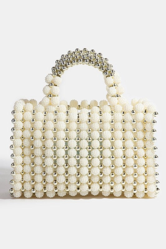Fame Accessories Fame Metallic and Pearl Cluster Beaded Handbag
