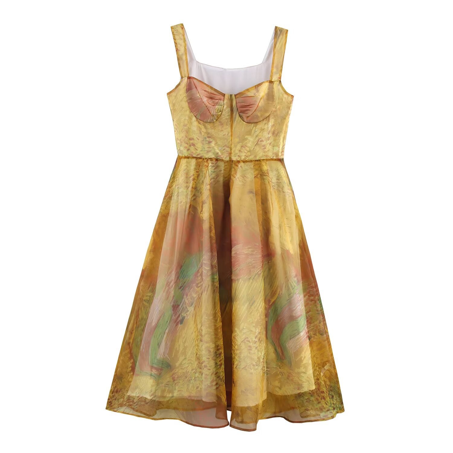 Strapless collar sleeveless printed waist cinching suspender dress for women