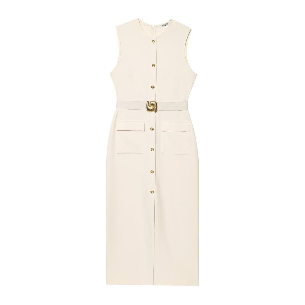 Summer women's sleeveless MIDI dress with waistband