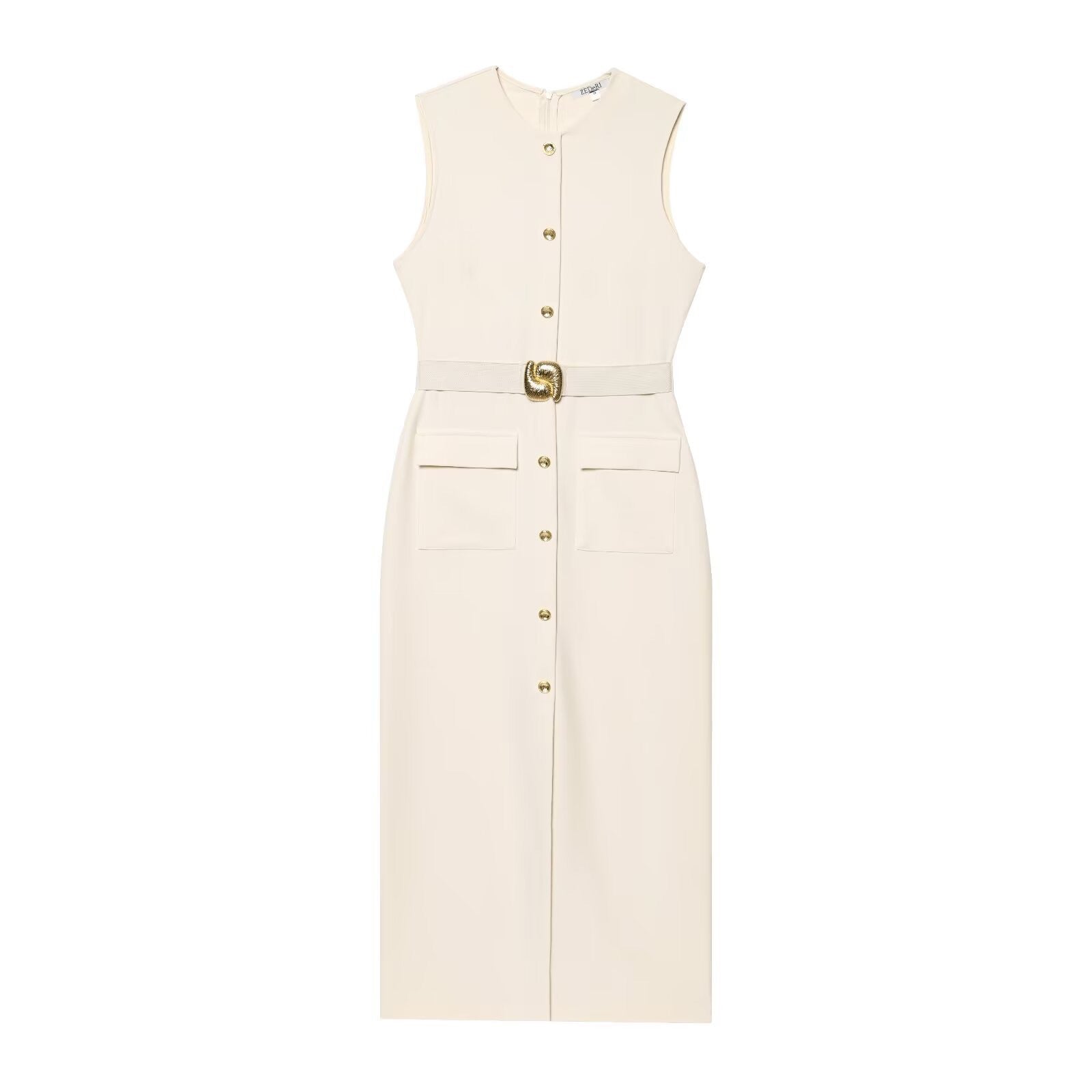 Summer women's sleeveless MIDI dress with waistband