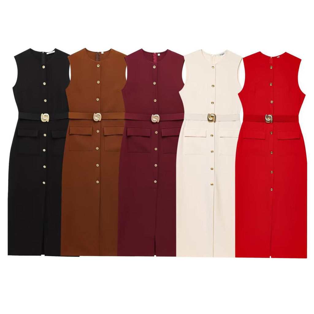 Summer women's sleeveless MIDI dress with waistband