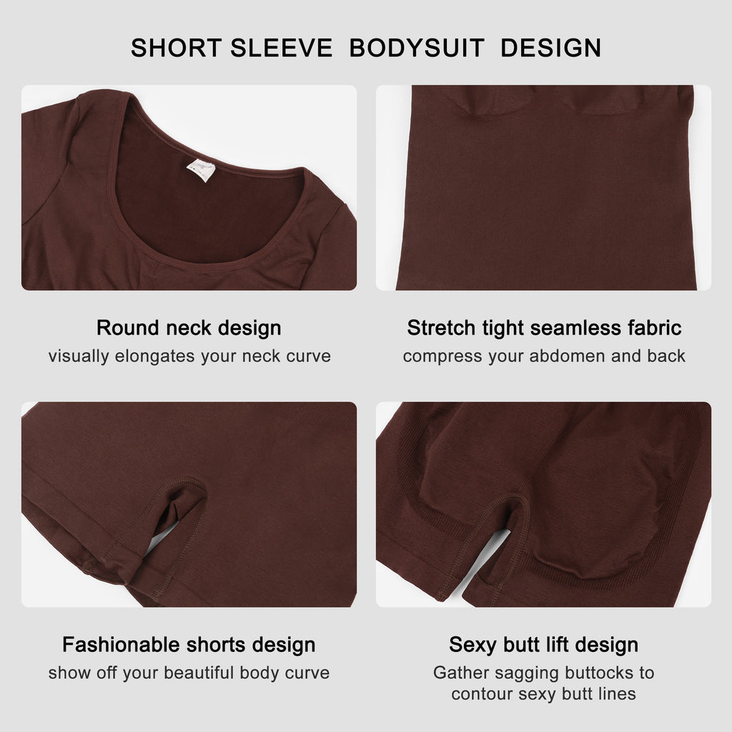 Waist-Cinching Bodysuit for Women Shapewear Short Sleeve Bodysuit with Butt-Lifting Effect