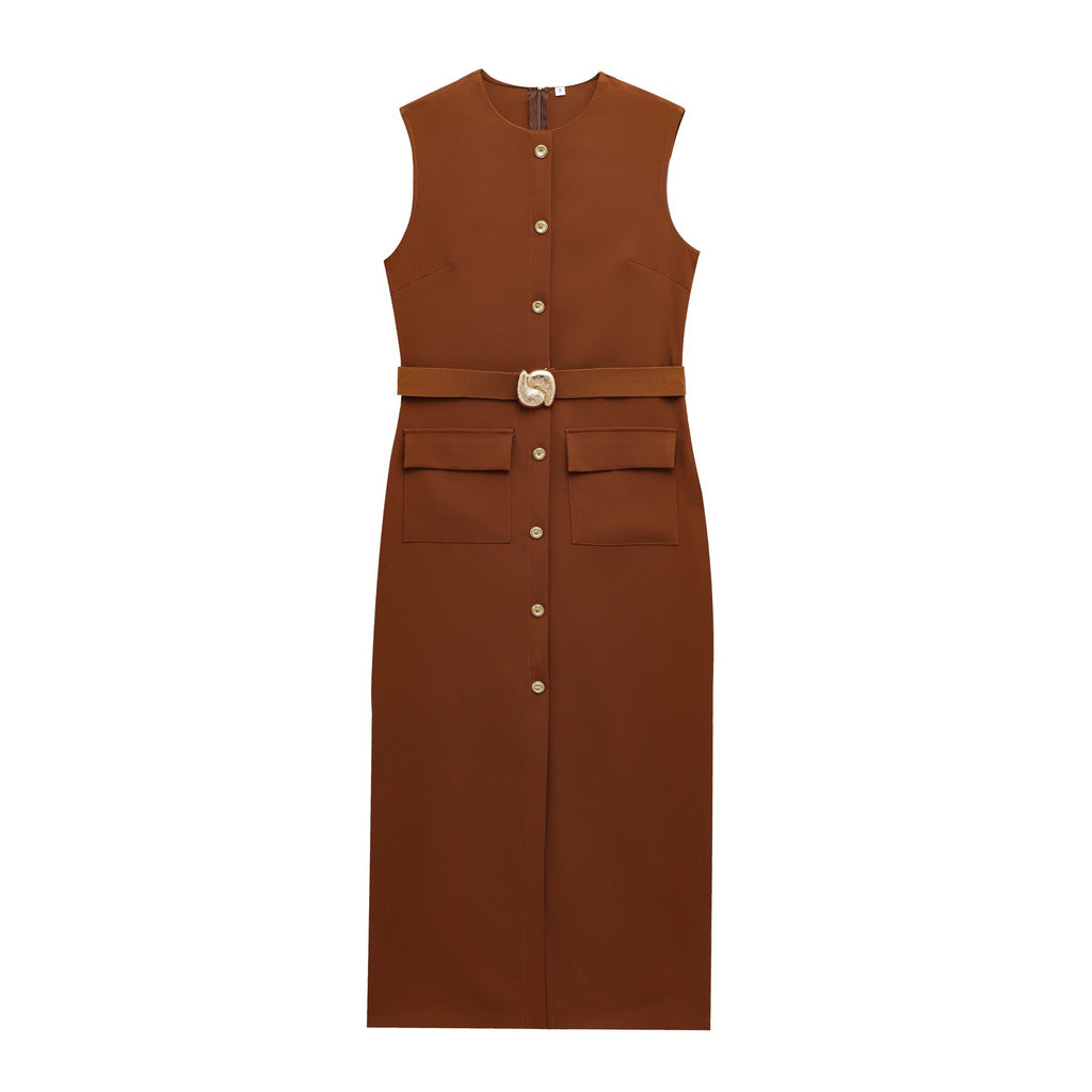Summer women's sleeveless MIDI dress with waistband