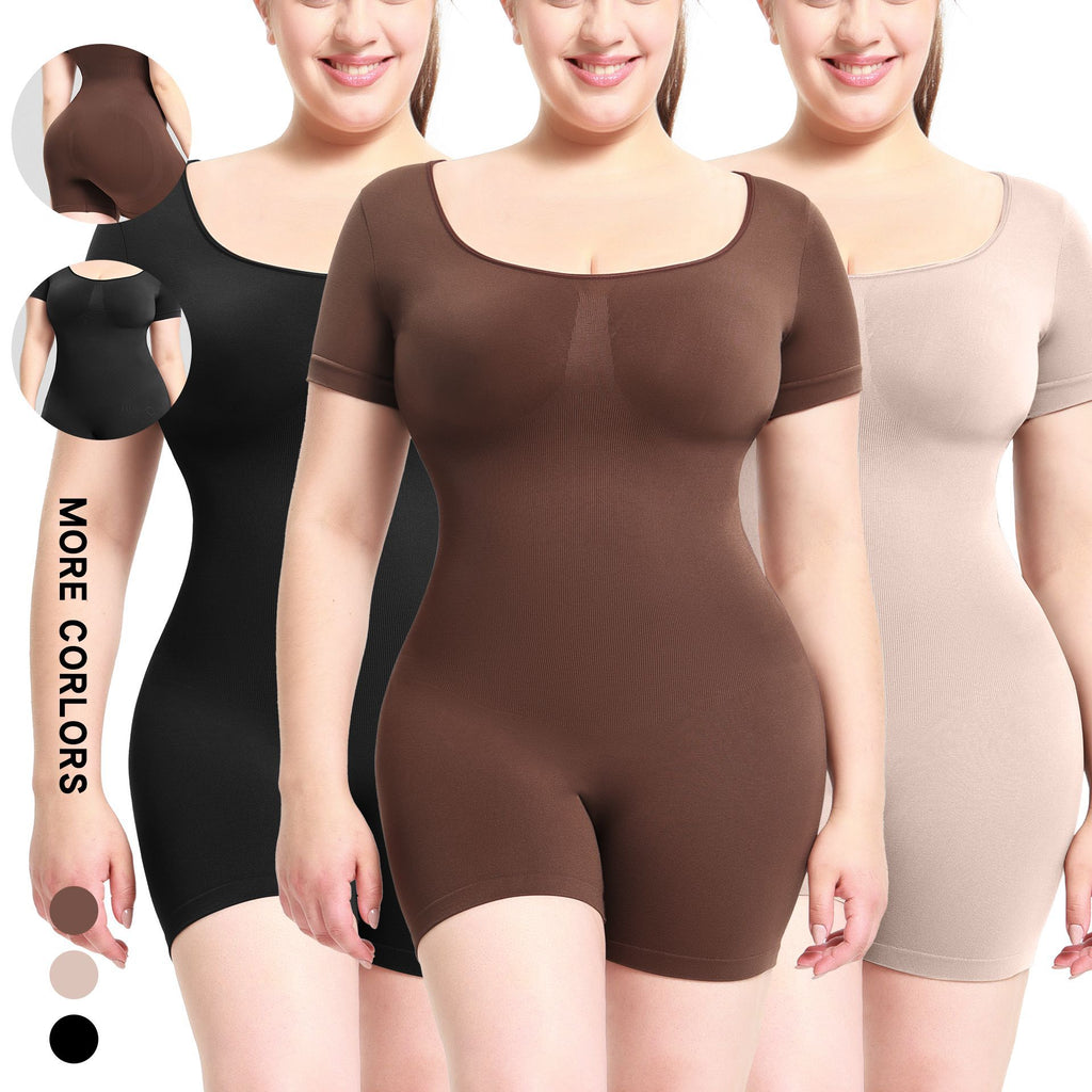 Waist-Cinching Bodysuit for Women Shapewear Short Sleeve Bodysuit with Butt-Lifting Effect