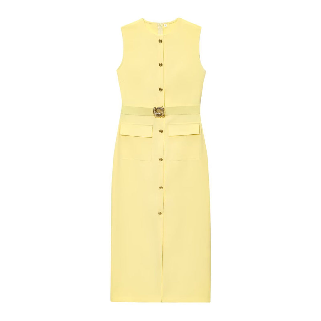 Summer women's sleeveless MIDI dress with waistband