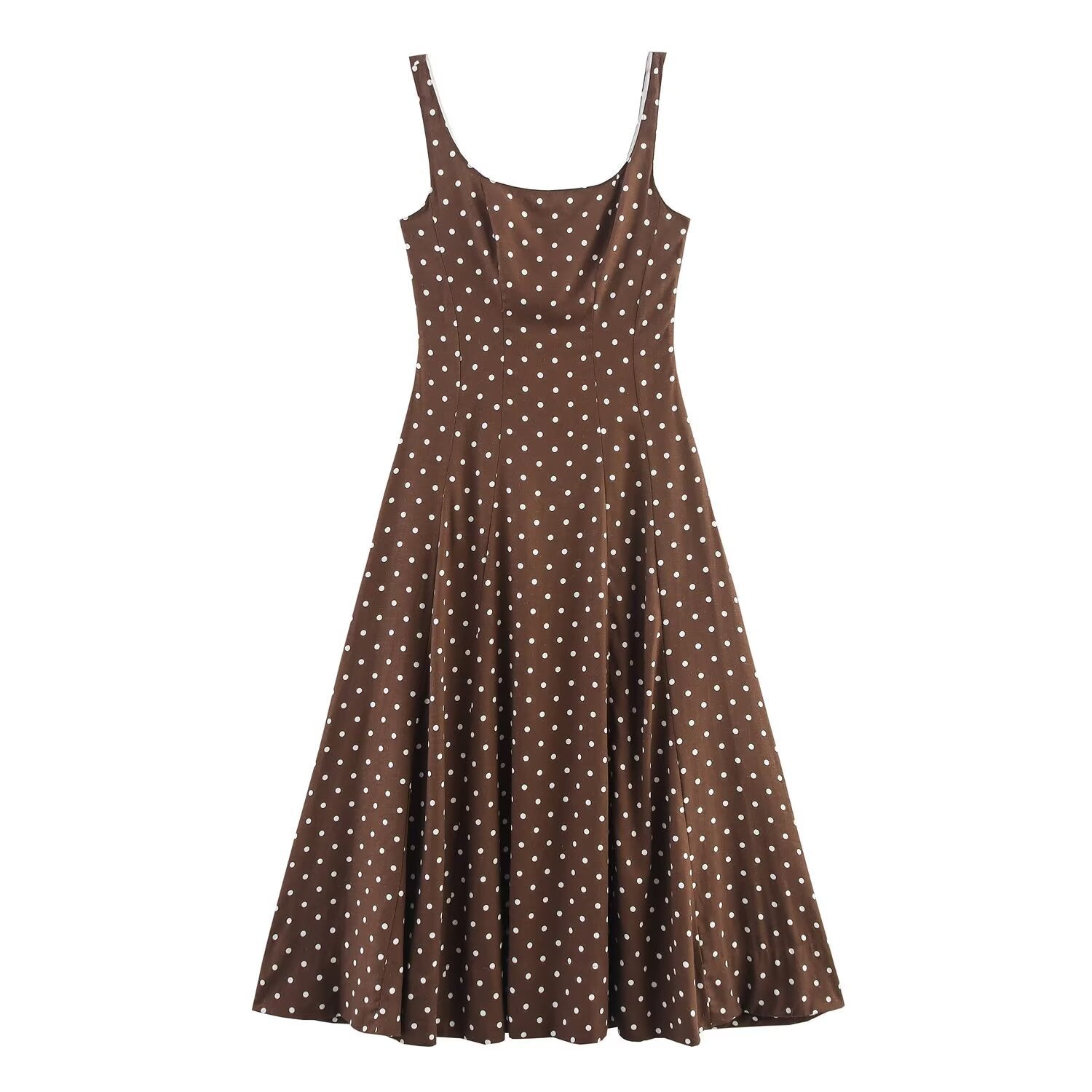 Versatile waist cinching polka dot suspender jumpsuit long skirt