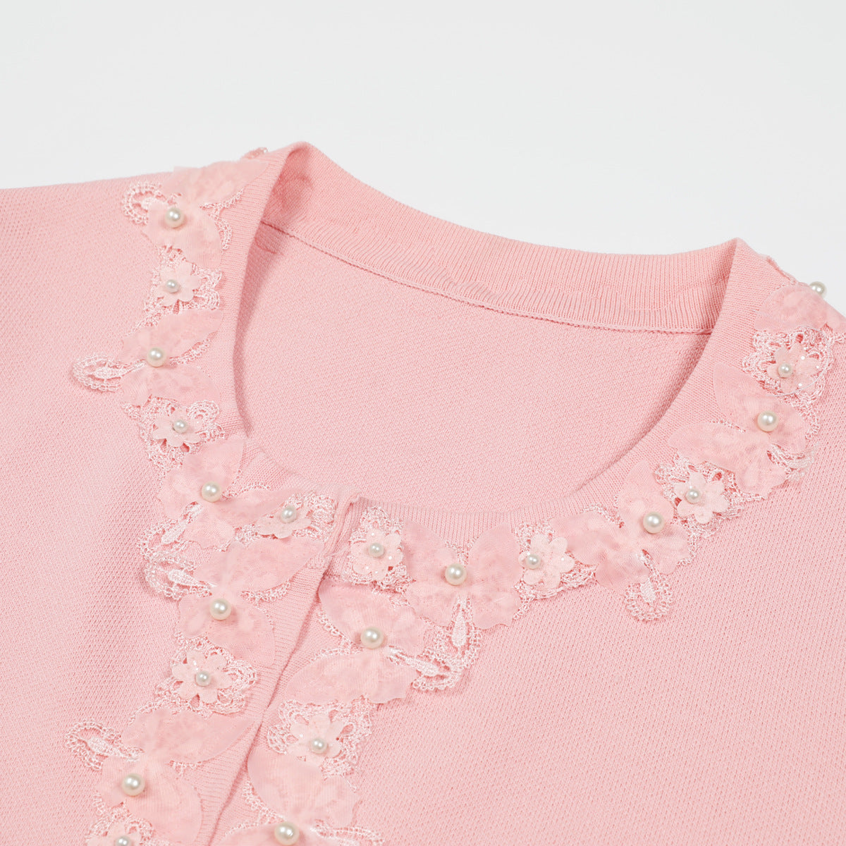 High-Quality Short Sleeve Elegant Beaded Floral Knit Top + Short Skirt Set