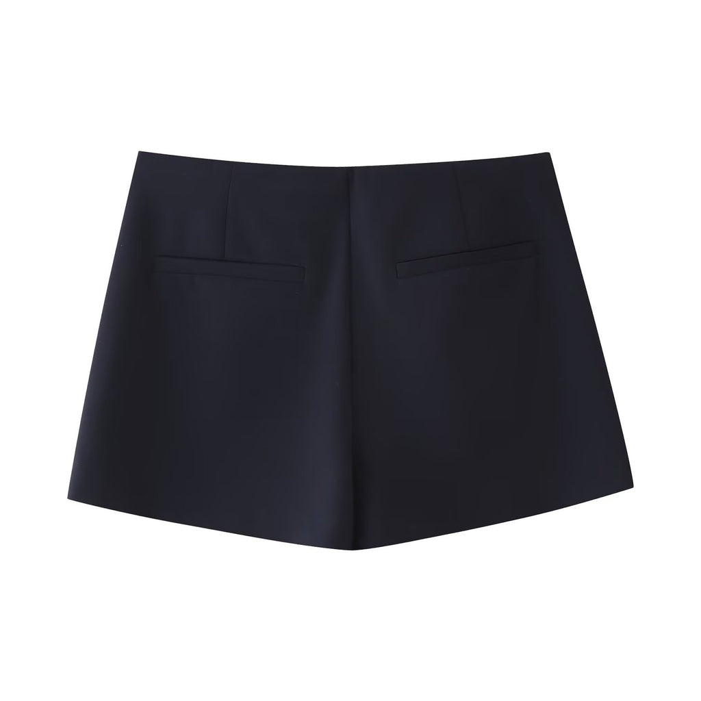 High waisted slimming and wrinkled two-color zipper pants skirt for women