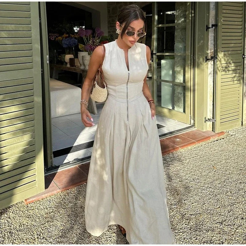 Zipper Dress with High Waist Slim Fit for Daily Wear