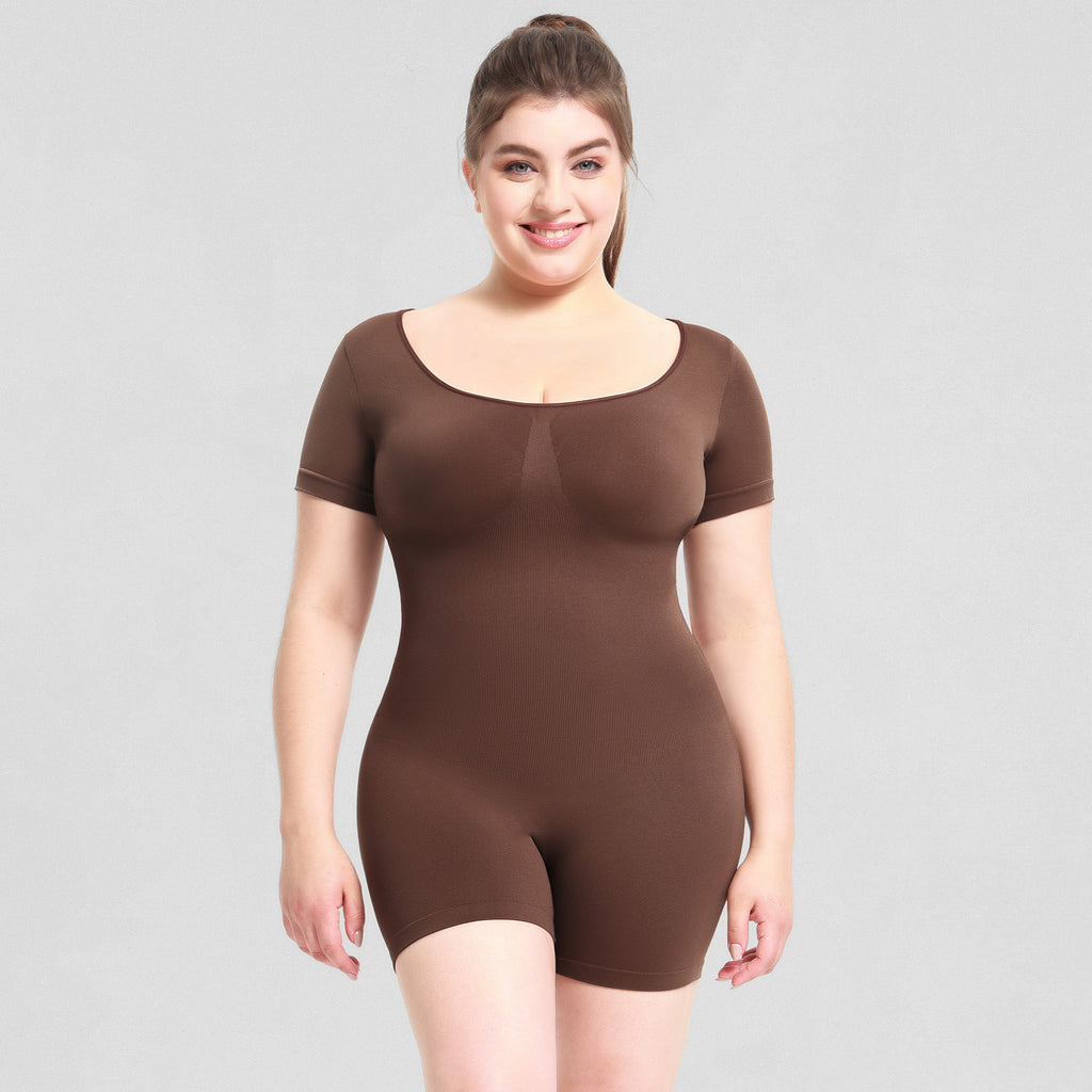 Waist-Cinching Bodysuit for Women Shapewear Short Sleeve Bodysuit with Butt-Lifting Effect