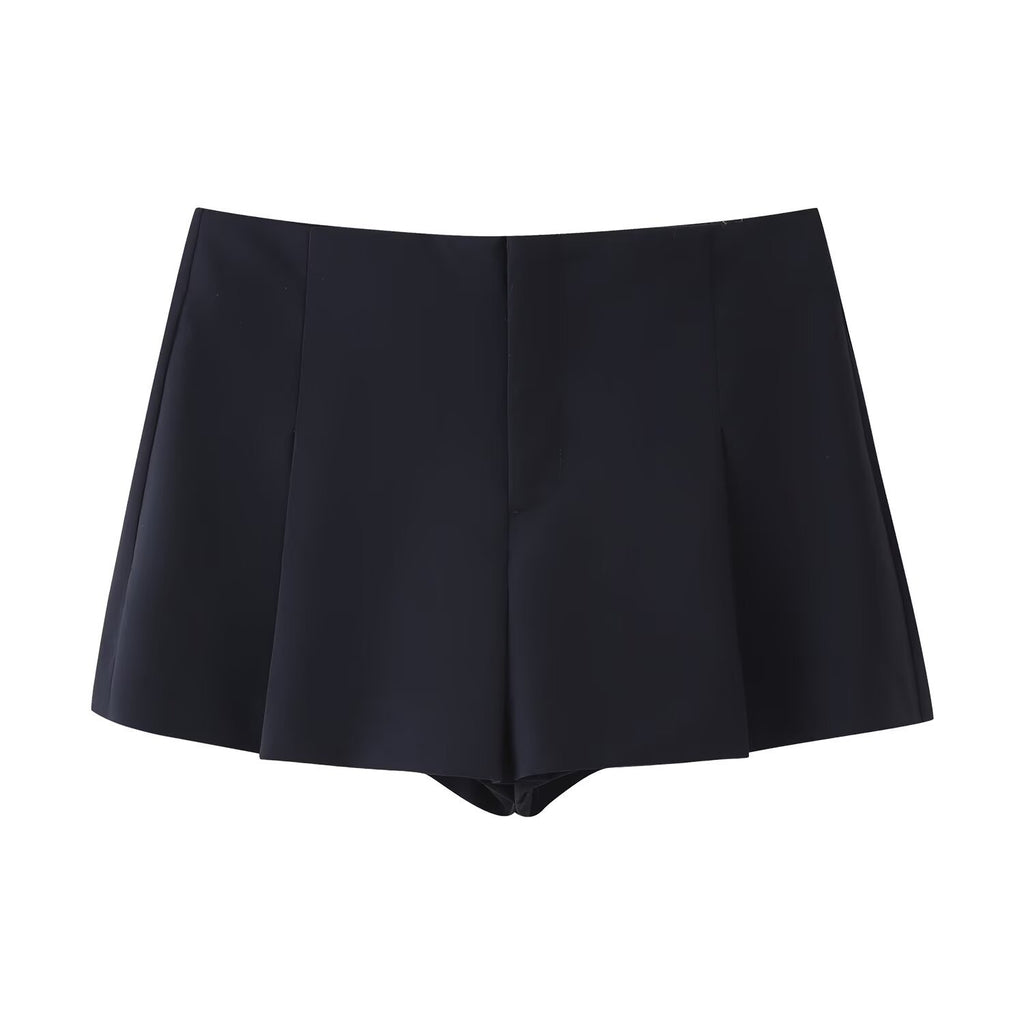 High waisted slimming and wrinkled two-color zipper pants skirt for women