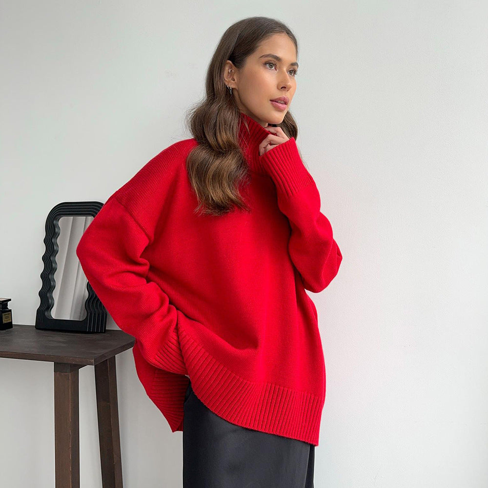 Knit Sweater Loose Slim Fit Solid Color Autumn Winter Women's Knitwear
