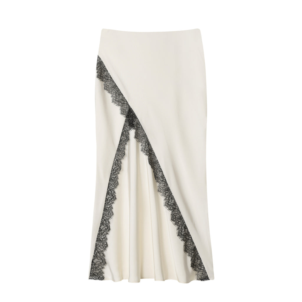Women's Lace-Trimmed Satin Halter Neck Top + Midi Skirt Set