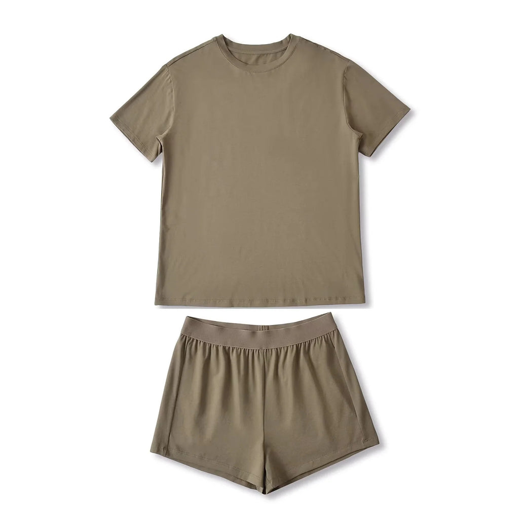 Loose round neck short sleeved T-shirt+hot pants two-piece set