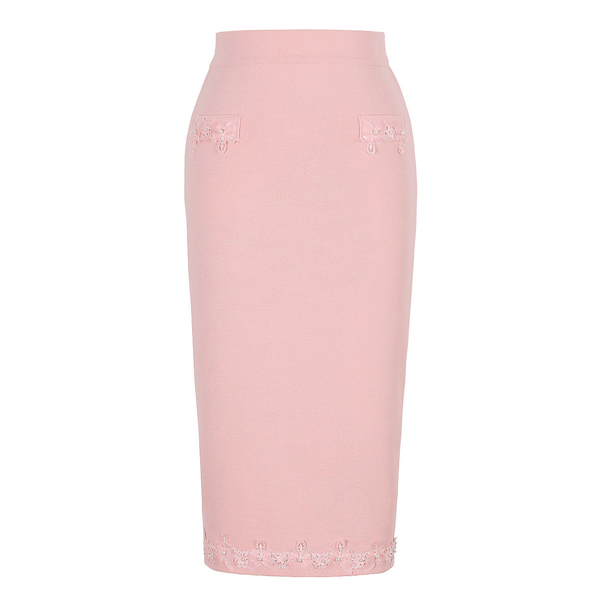 High-Quality Short Sleeve Elegant Beaded Floral Knit Top + Short Skirt Set