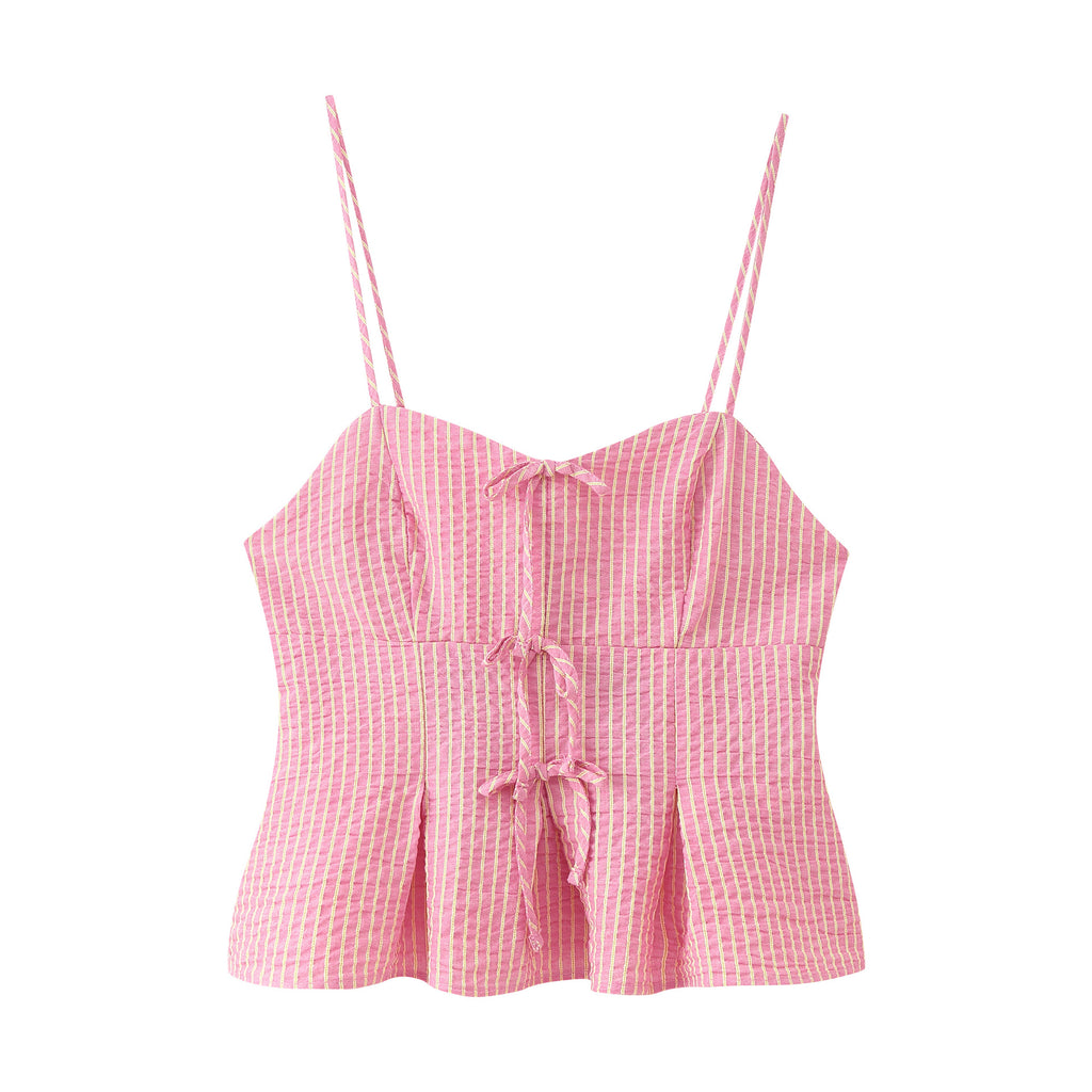 Women's Clothing Bow Decorated Striped Top + Long Pants Set