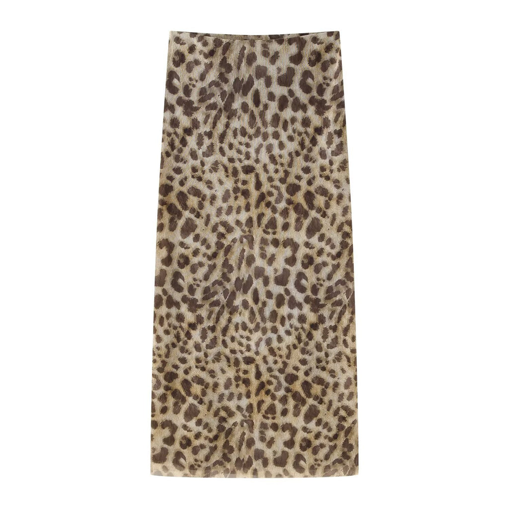 Women's Animal Print Mesh Strapless Top + Skirt Set