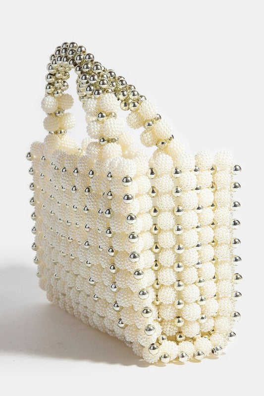Fame Accessories Fame Metallic and Pearl Cluster Beaded Handbag