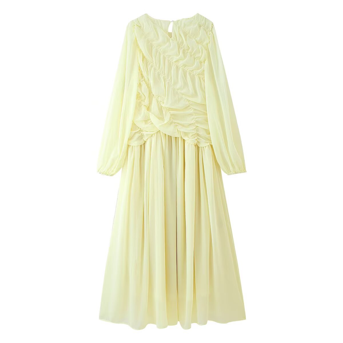 Strapless collar long sleeved pleated waist dress for women