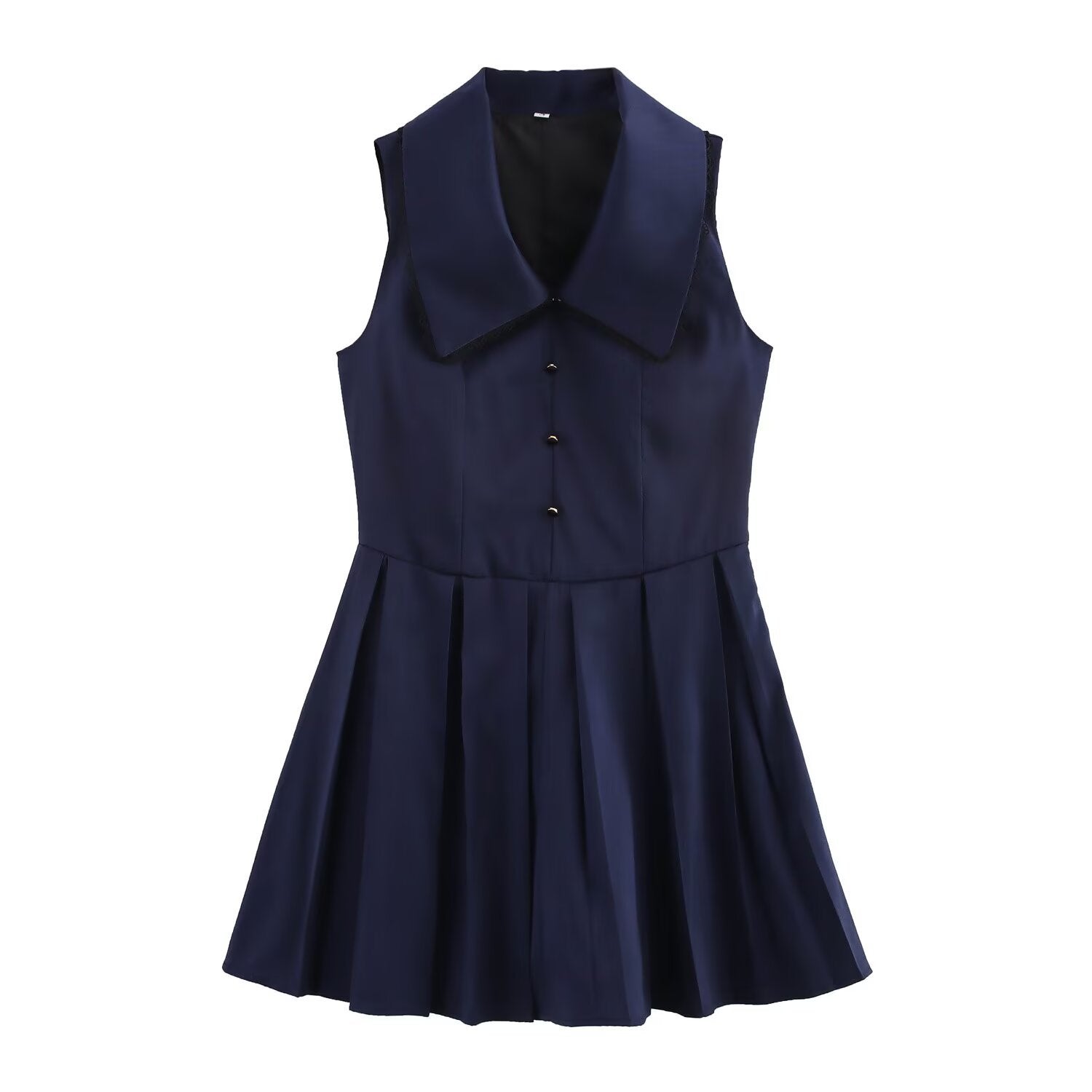 Collar sleeveless three button waist cinched short skirt dress for women