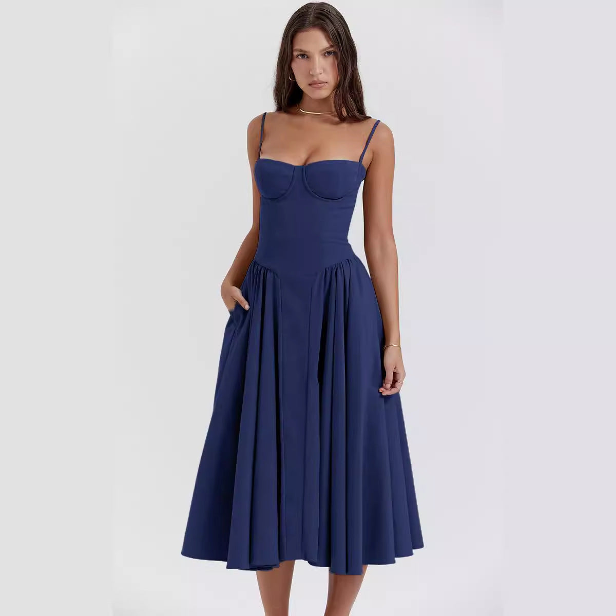 Summer Women's French Fashion Retro Banquet Celebrity Style Strapless Backless Long Dress