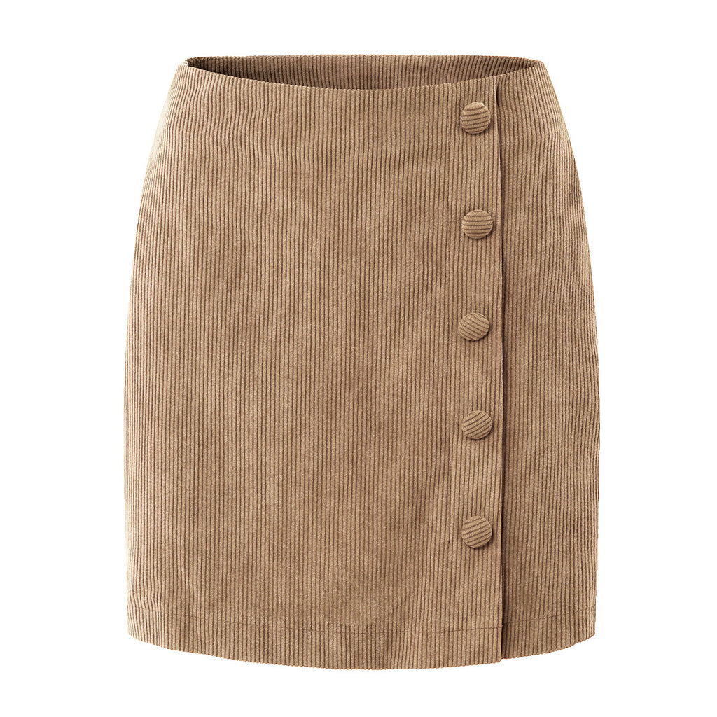 Solid Color  Button Zipper Short Skirt High Waist Fitted Pencil Skirt