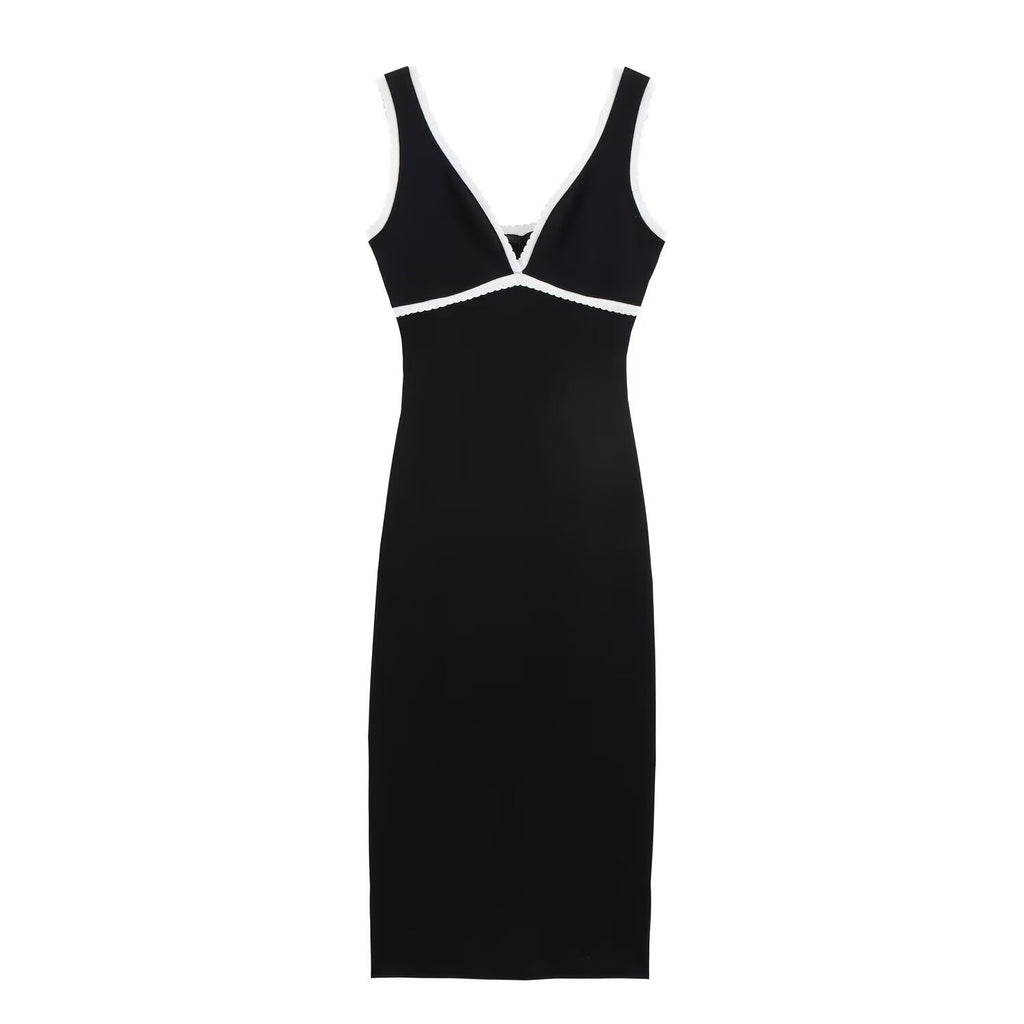 V-neck sleeveless contrasting camisole dress for women