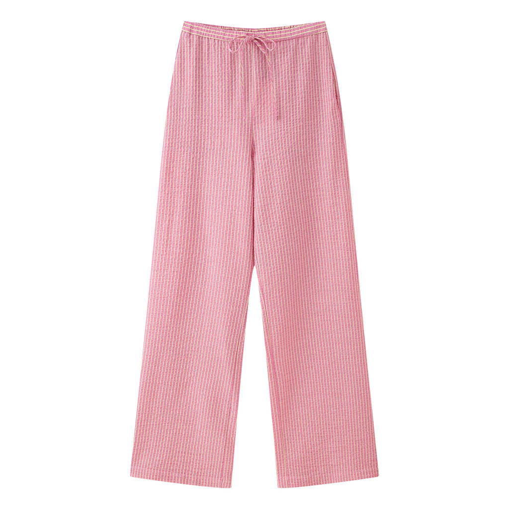 Women's Clothing Bow Decorated Striped Top + Long Pants Set